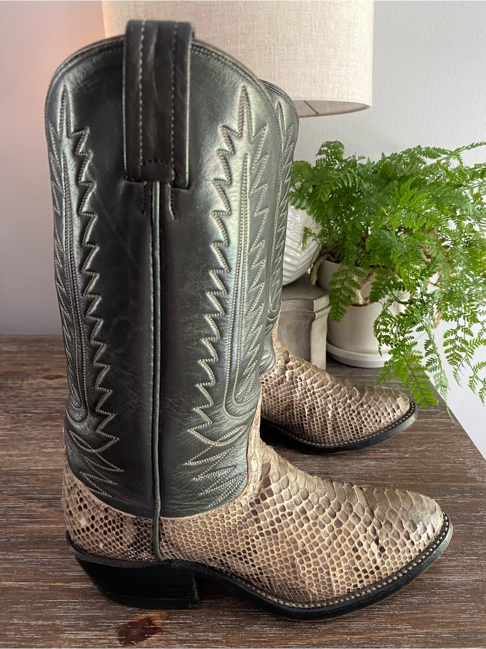 Vtg Tony Lama Mens Python Snakeskin Leather Western Cowboy Boots 5.5D Black‎